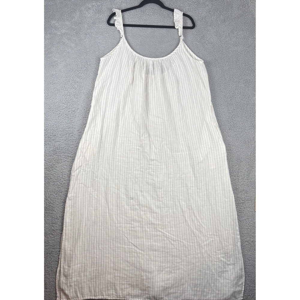 Soma Swim Flutter Sleeve Cover-Up Dress Maxi Sleeveless Ivory Pinstripe XXL